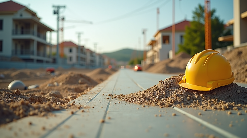 Eye-level view of construction site with eco-friendly materials