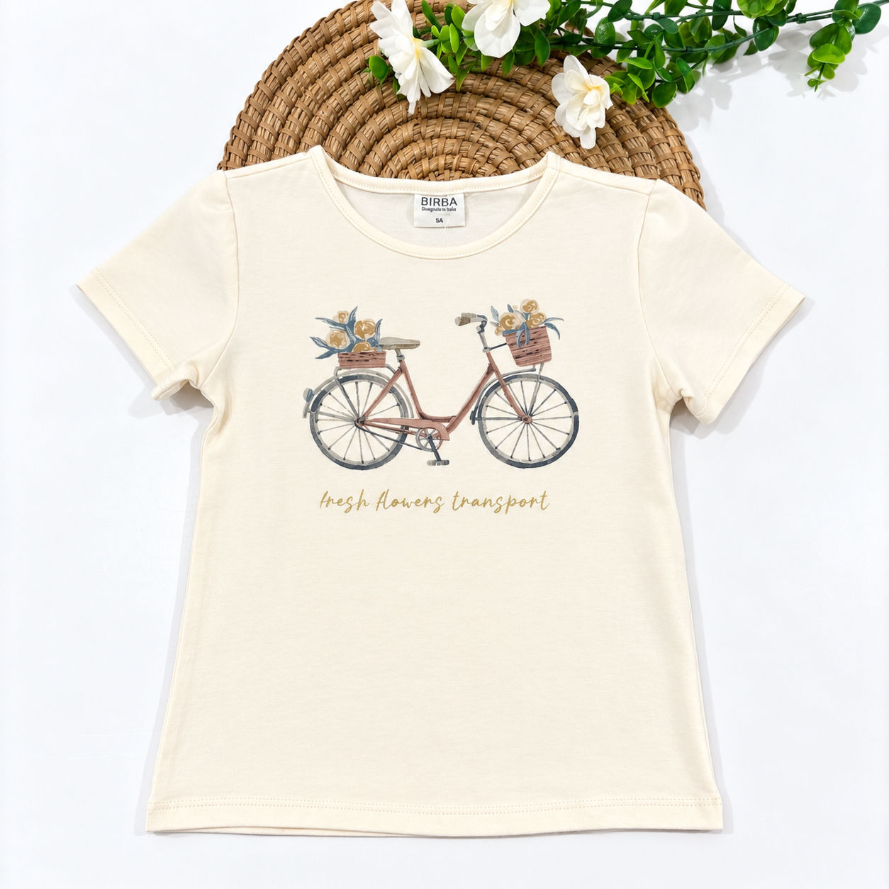 T-shirt bambina Birba con bicicletta e fiori