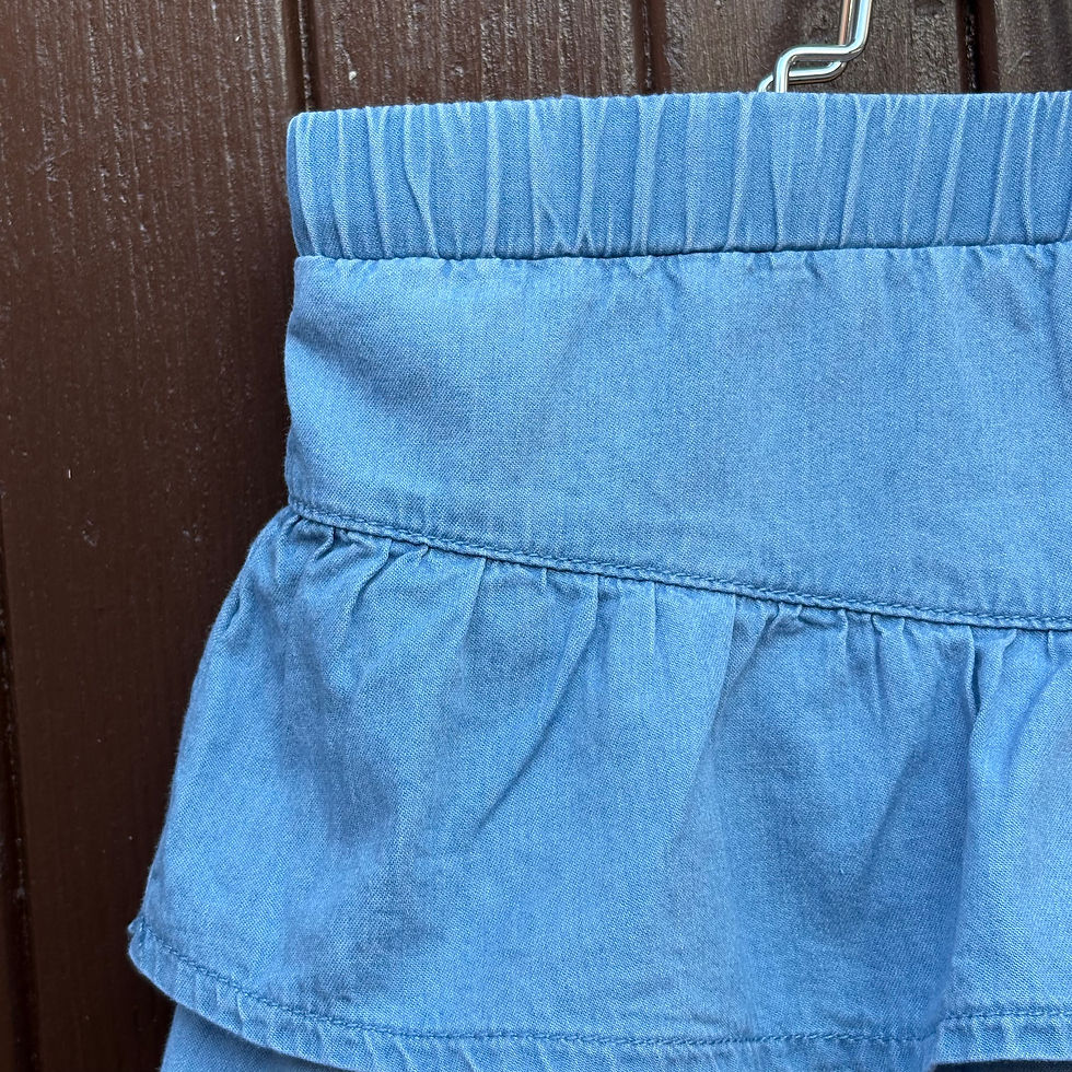 Miniatura: Gonna neonata in cotone leggero azzurro con balze