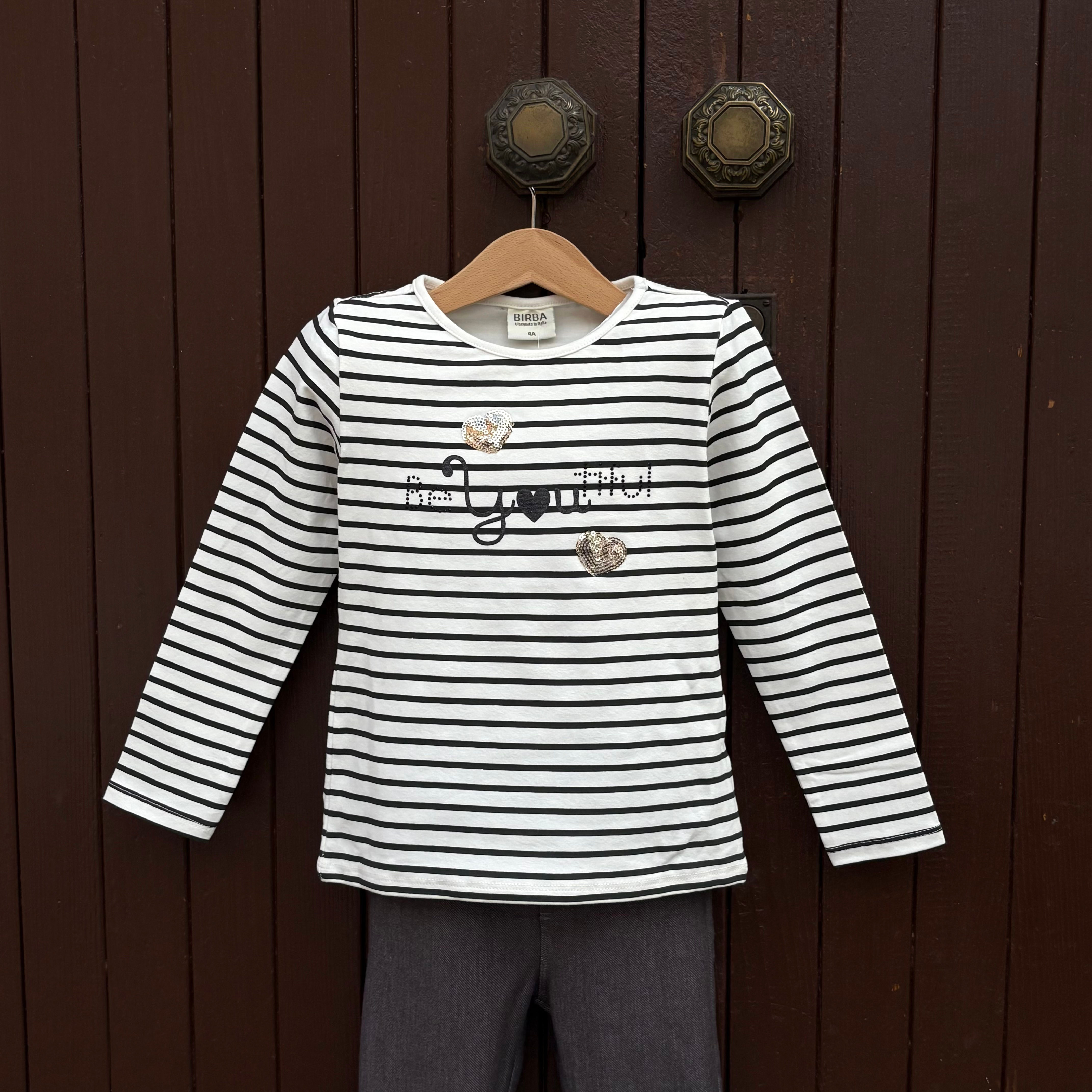 T-shirt bambina manica lunga righe nere “Be You”