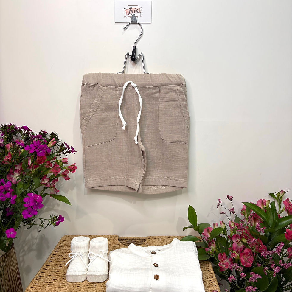 Bermuda da Neonato in Mussola di Cotone Organico – Colore Beige BabyVip