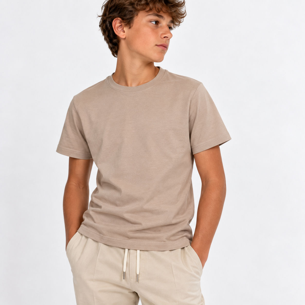 T-shirt beige da ragazzo Never Too in cotone