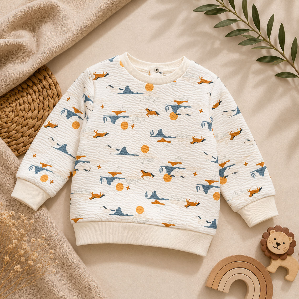 Felpa trapuntata neonato in cotone – stampa desertica Birba