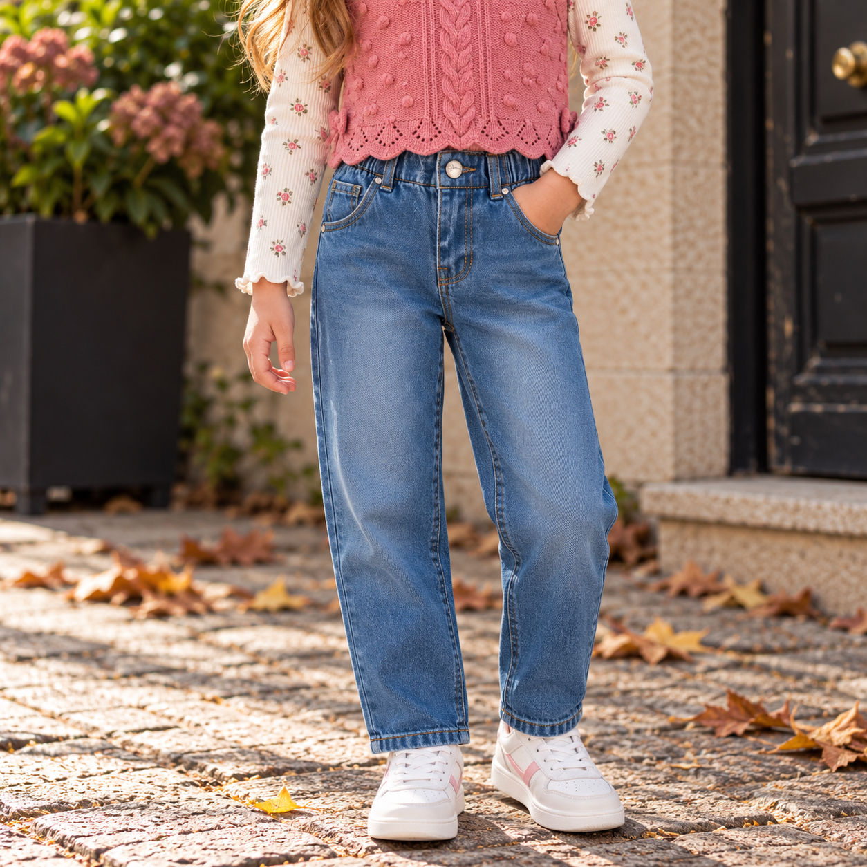 Jeans bambina con vita elasticizzata