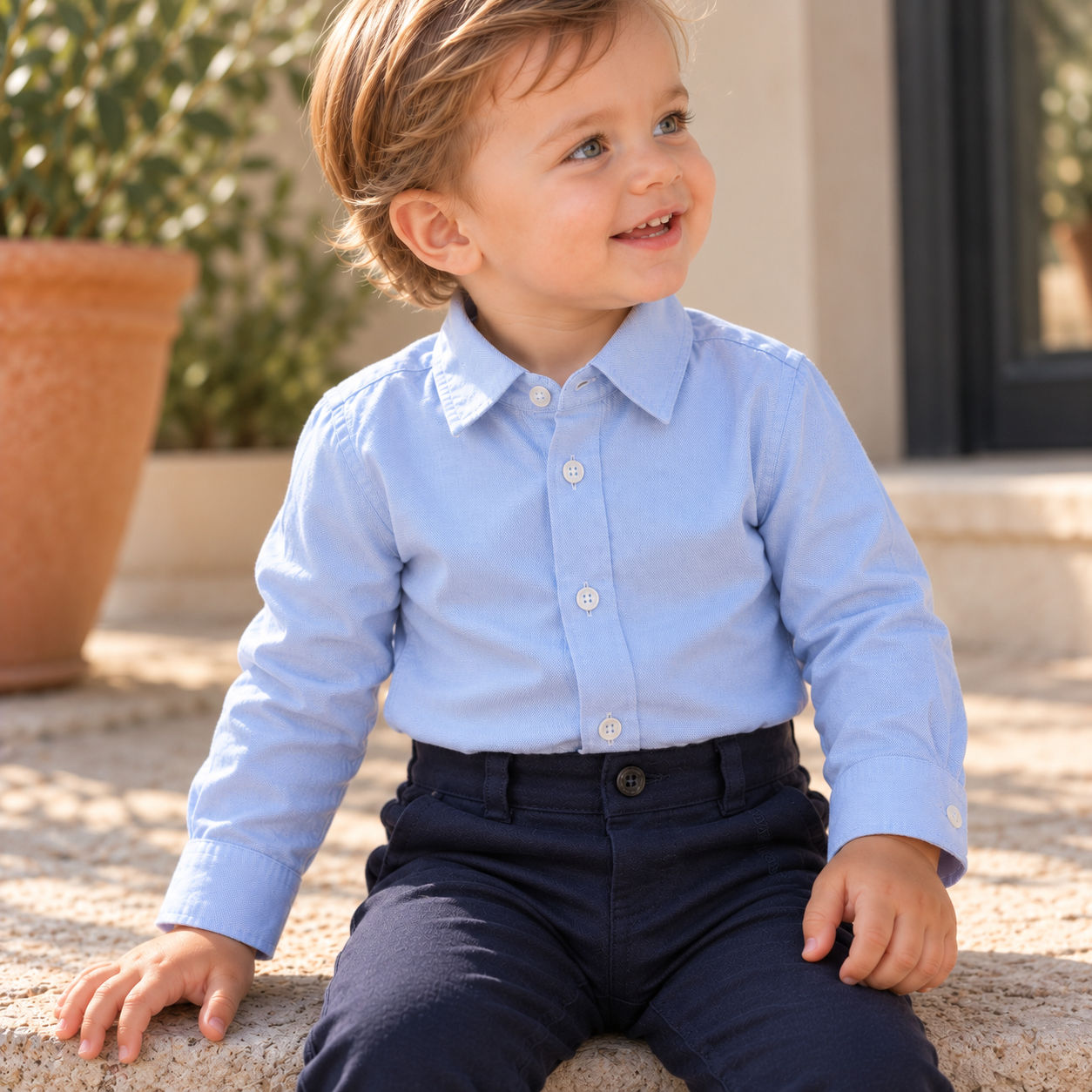 Camicia bambino Birba azzurra a maniche lunghe in 100% cotone