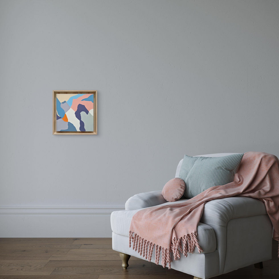 Original abstract painting with visible brushstrokes in shades of purple, pink, blue, and beige, accented with a small touch of orange. Handcrafted and textured, this colorful artwork invites personal interpretation and adds a vibrant, dynamic presence to any home or art collection.