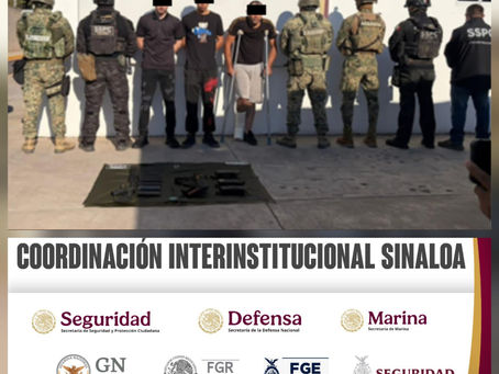 Al sur de Culiacán, el Grupo Interinstitucional detuvo a 3 masculinos con armas, cargadores y cartuchos