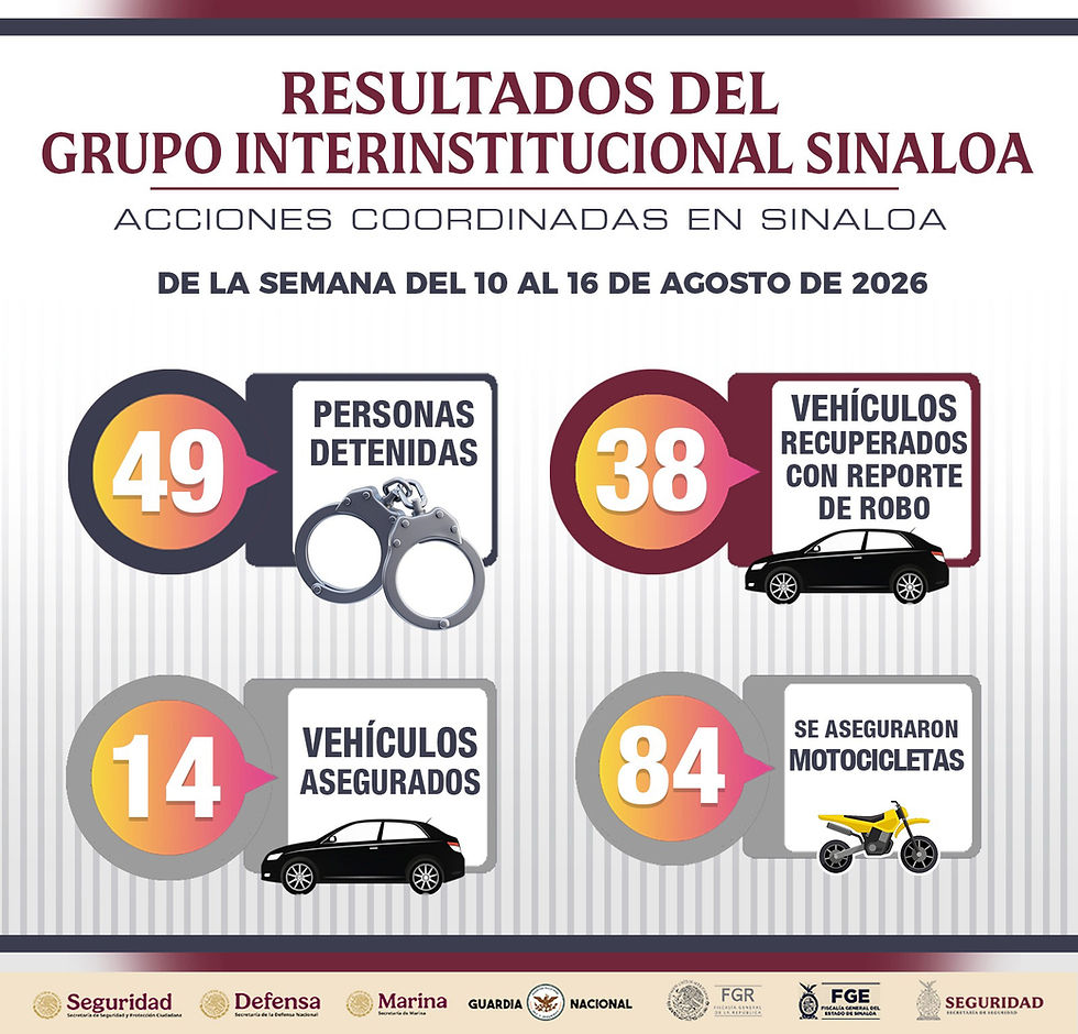 En la última semana, el Grupo Interinstitucional aseguró 81 armas y más de 29 mil municiones, además recuperó 38 vehículos robados