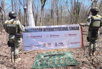 Durante reconocimientos terrestres en Elota, el Grupo Interinstitucional aseguró un arma larga, cargadores y municiones