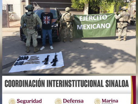 Al atender una denuncia anónima al 089, el Grupo Interinstitucional detuvo a un masculino con armas largas, municiones y un vehículo robado