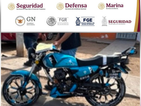 Mediante el oportuno reporte al 9-1-1, Grupo Interinstitucional recupera una motocicleta en Culiacán