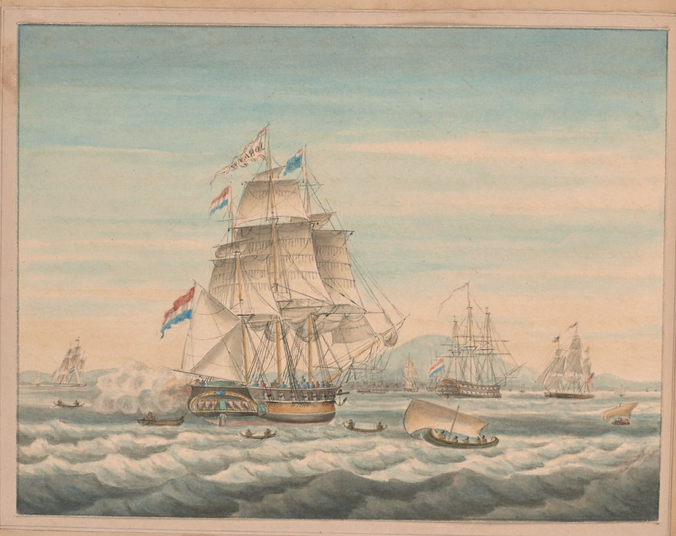 Jan Jacob Bertold, ‘Toertje naar Buizenzorg’. Aquarel, ca. 1856 (collectie Het Scheepvaartmuseum, Amsterdam).