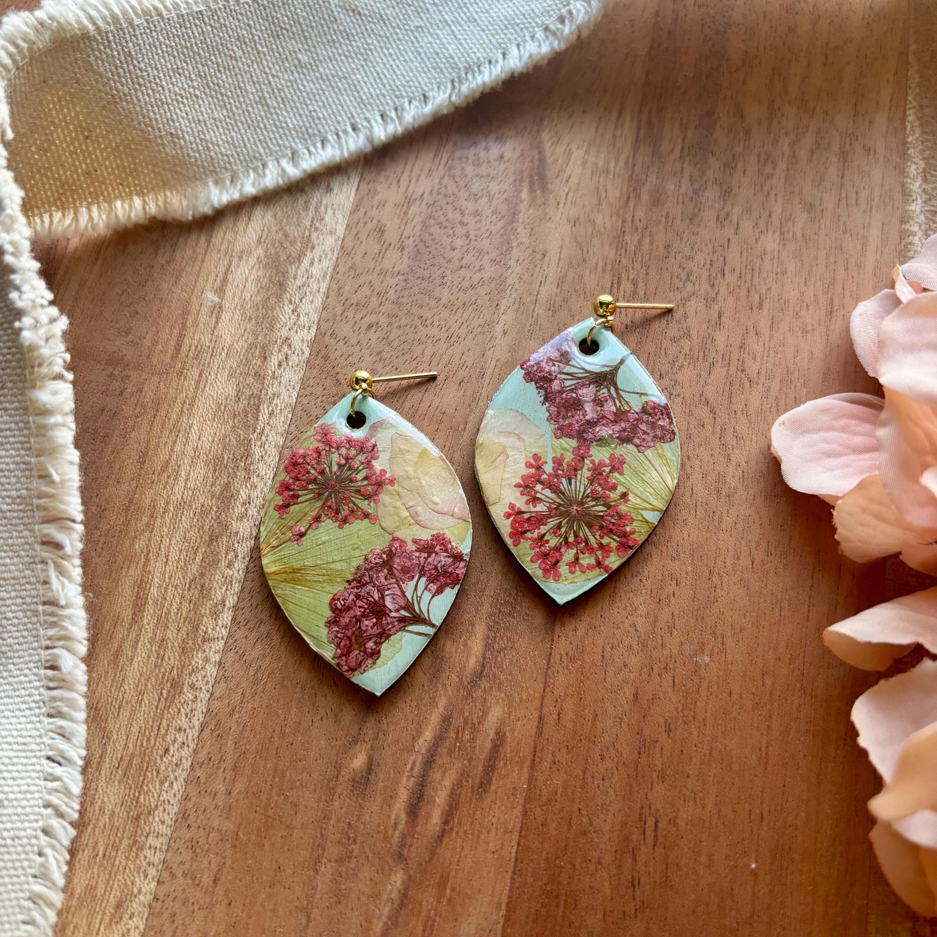 Pressed Flower Dangle Earrings
