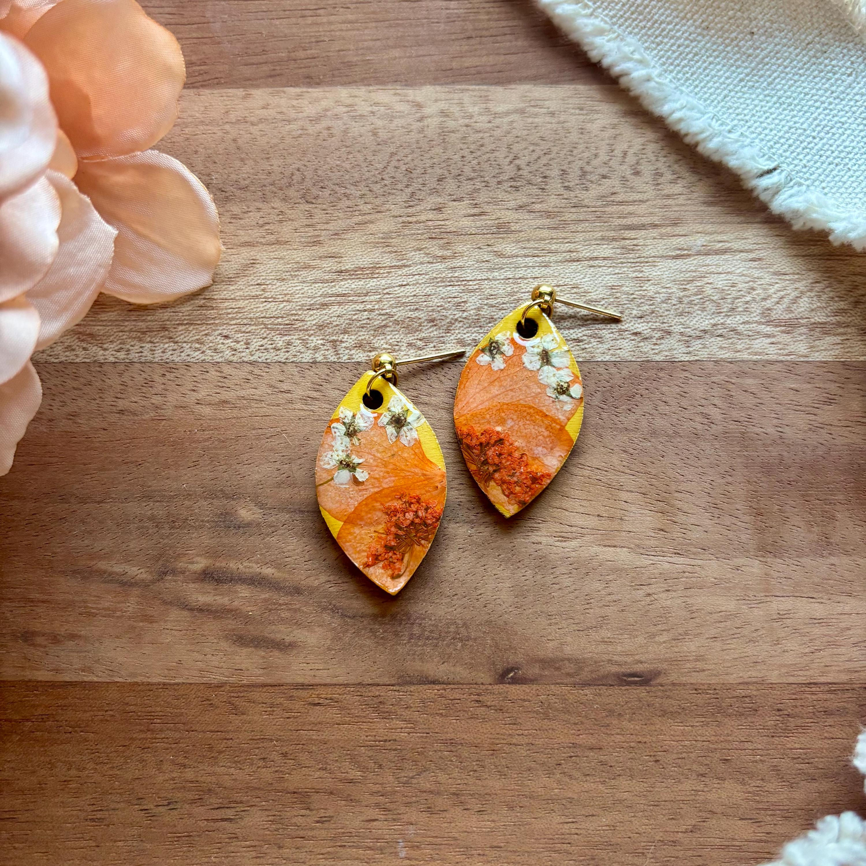 Pressed Flower Dangle Earrings, Real Flowers, Handmade