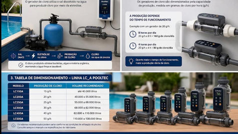 Descubra como dimensionar corretamente um gerador de cloro para piscina e entenda a importância da litragem, produção em g/h, uso e tempo de funcionamento.
