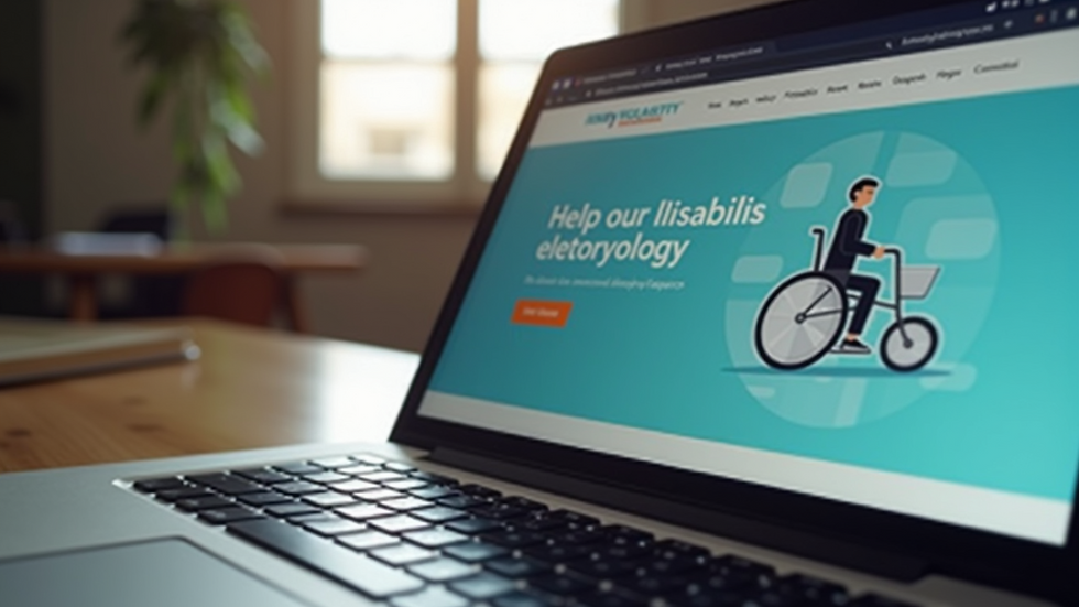 Close-up view of a laptop screen showing a disability support resource website