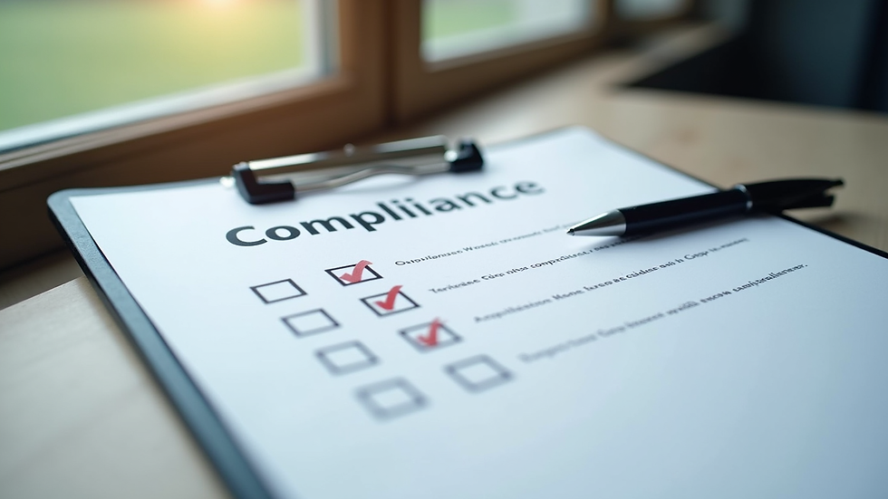 Close-up view of a compliance checklist on a clipboard
