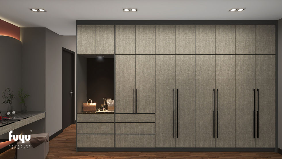 Textured built-in wardrobe design at Andy’s Residence Tropicana Aman Dalia – contemporary interior by Fuyu Dezain Sdn Bhd
