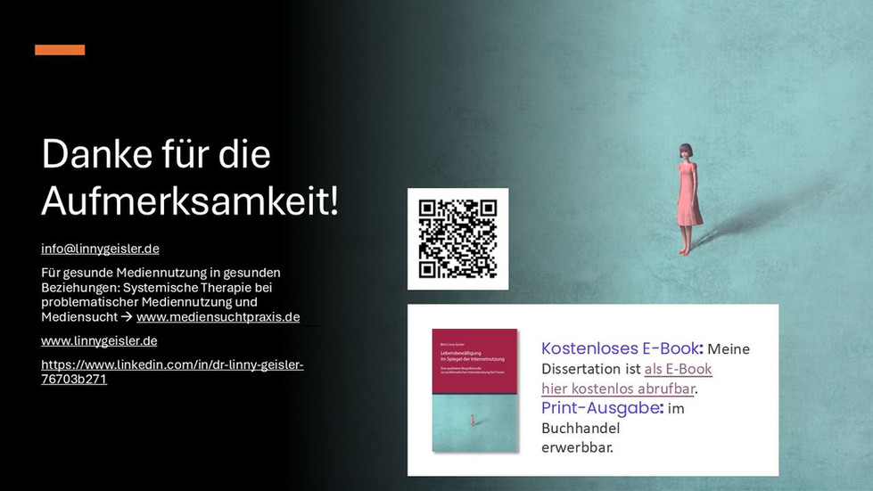 Abschlussfolie aus meinem Onlinevortrag zum Thema Mediensucht bei Frauen