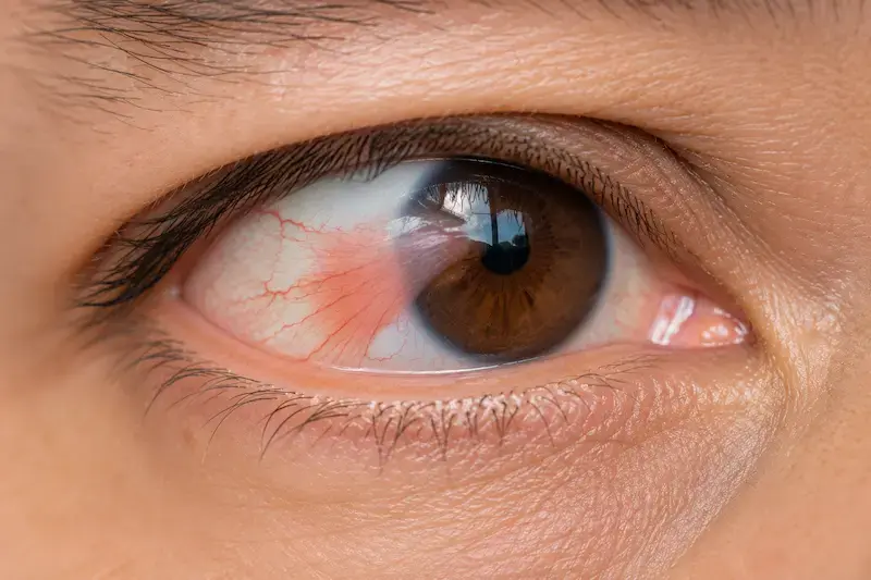 Close-up of an eye with a pterygium