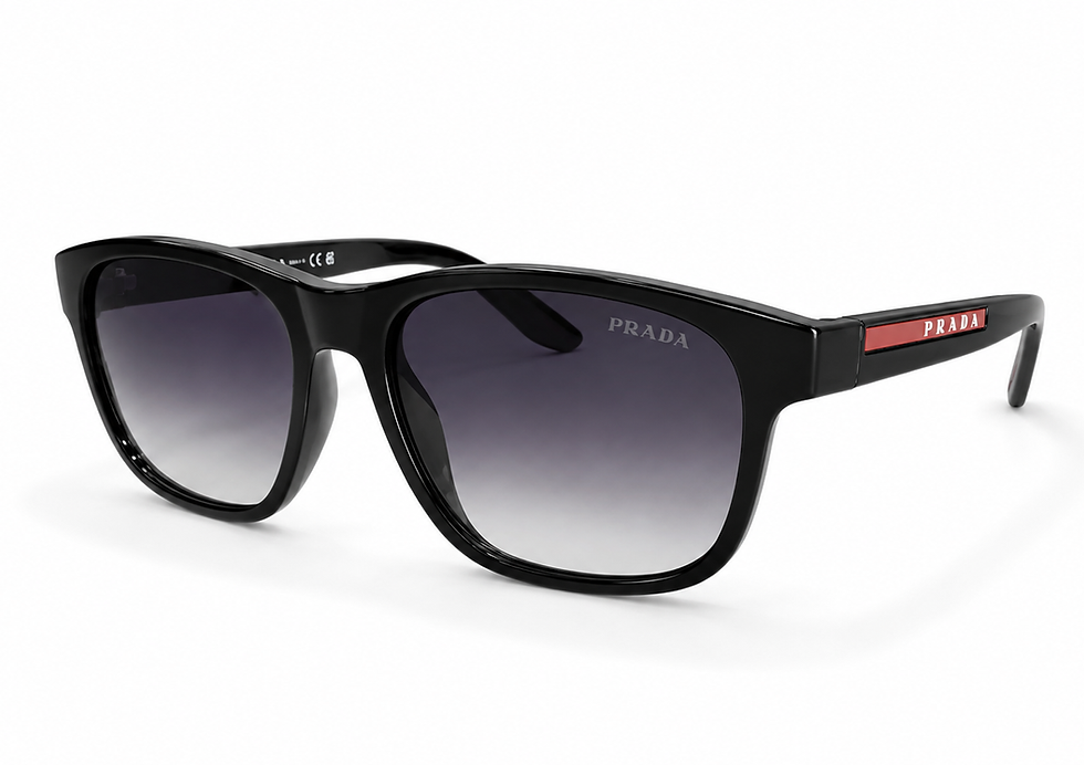 Prada SPS 06Y 1AB 09U black sunglasses with gradient grey lenses