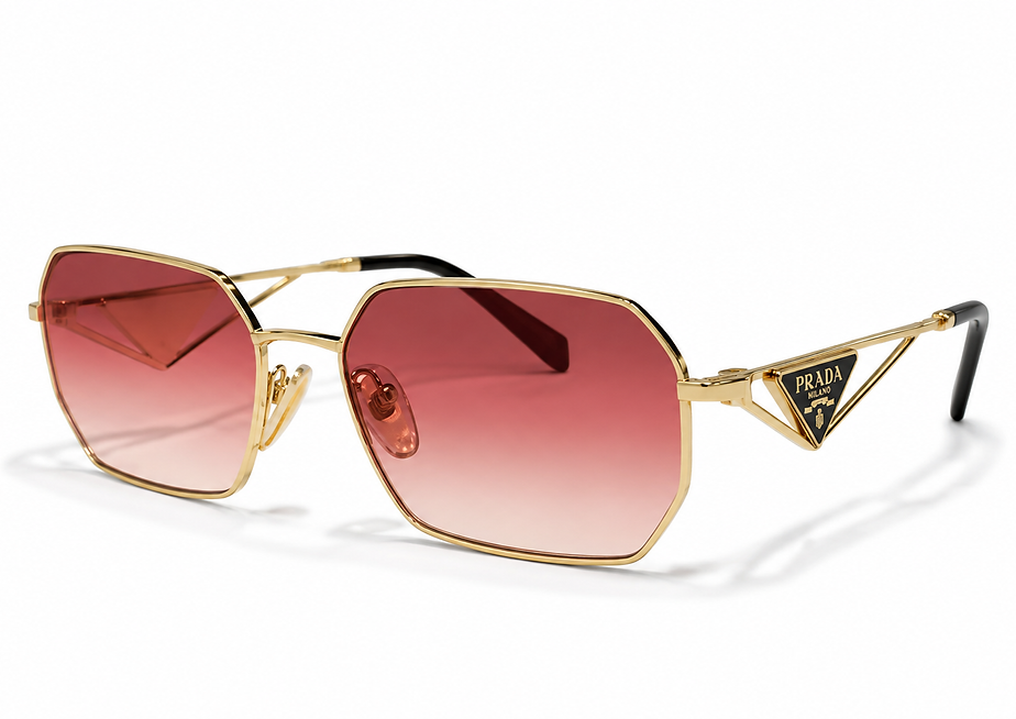 Prada PR A51S gold geometric-frame sunglasses with pink gradient lenses, at Supreme Optique