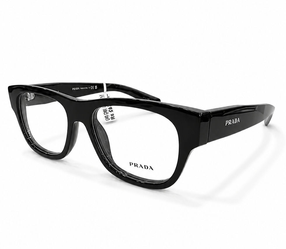 Prada PR D08 black rectangular-frame eyeglasses with logo temple detail, size 53, at Supreme Optique