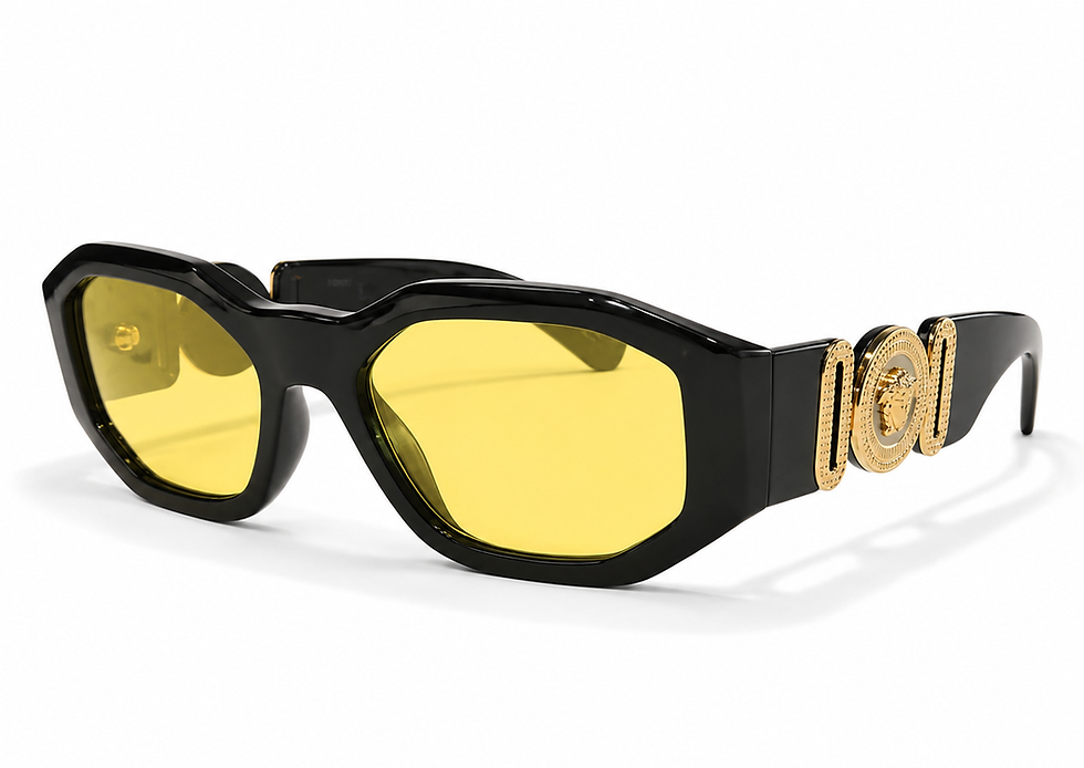Versace VE 4361 black-frame sunglasses with yellow lenses and Medusa logo detail, at Supreme Optique