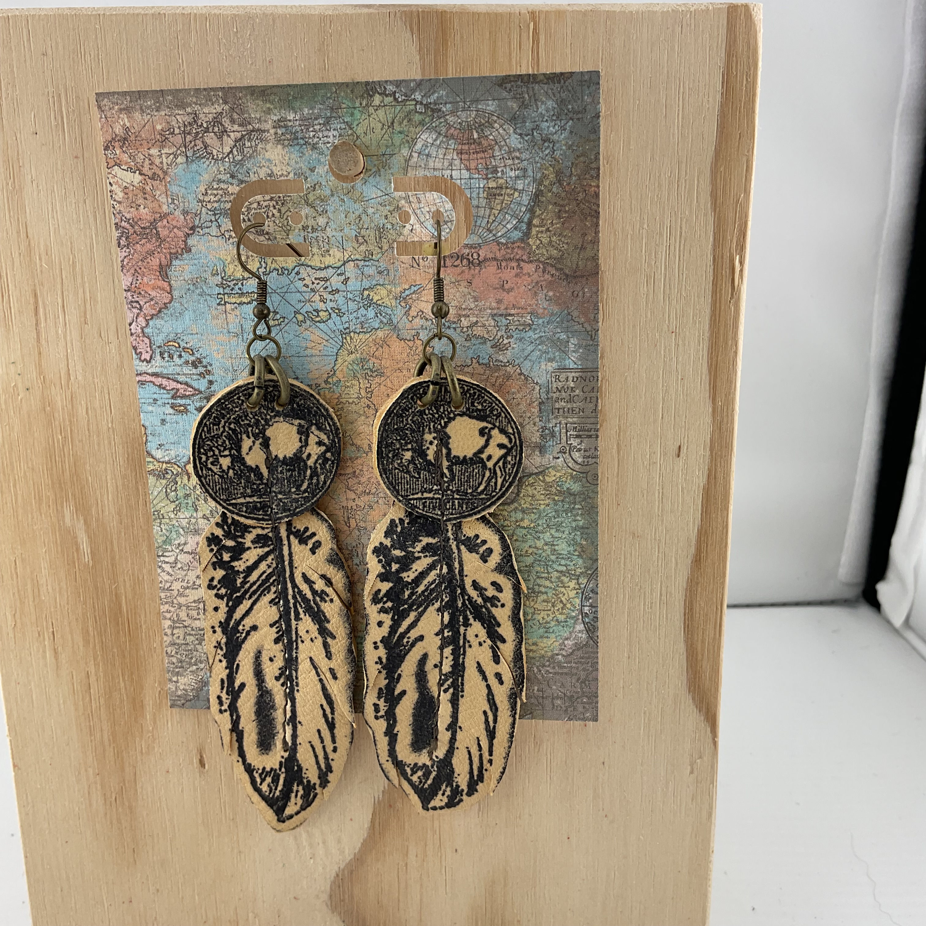 Deer Skin Buffalo & Feather Earring