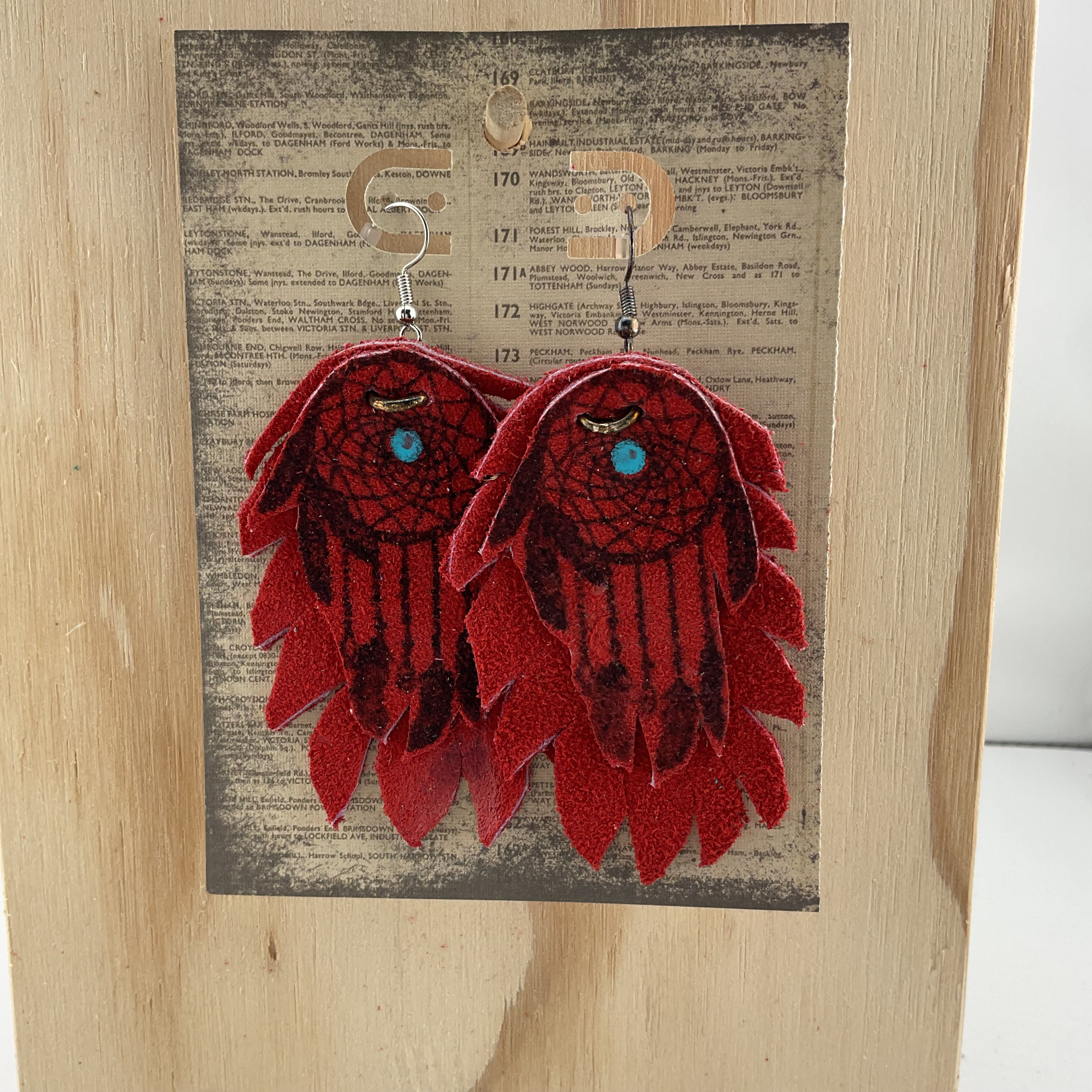 Red Windcatcher Leather Earrings