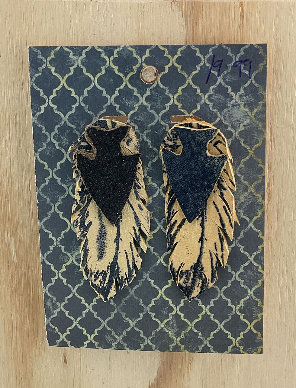 Leather Arrowhead Feather Earrings