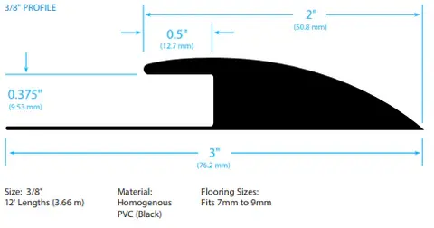 FitFloors Vinyl Transition Strips - 12' Length - Solid Black