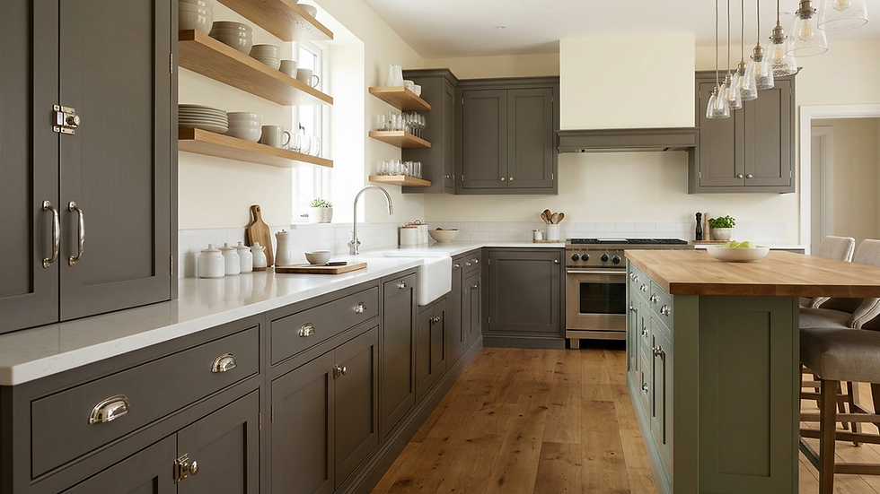 Eye-level view of a custom kitchen featuring inset cabinets with elegant hardware