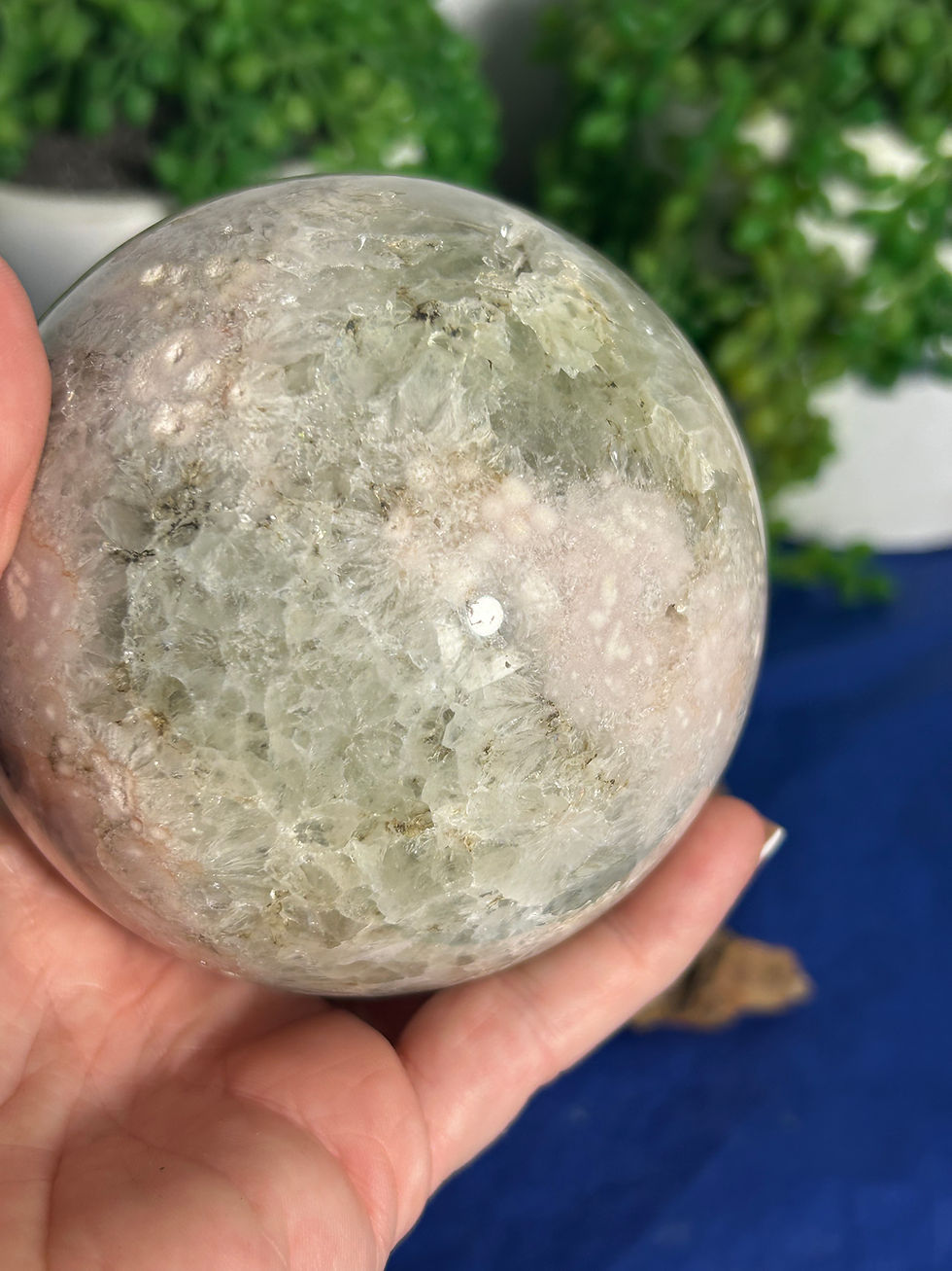 Thumbnail: Green Quartz with Flower Agate and Pink Amethyst Sphere 