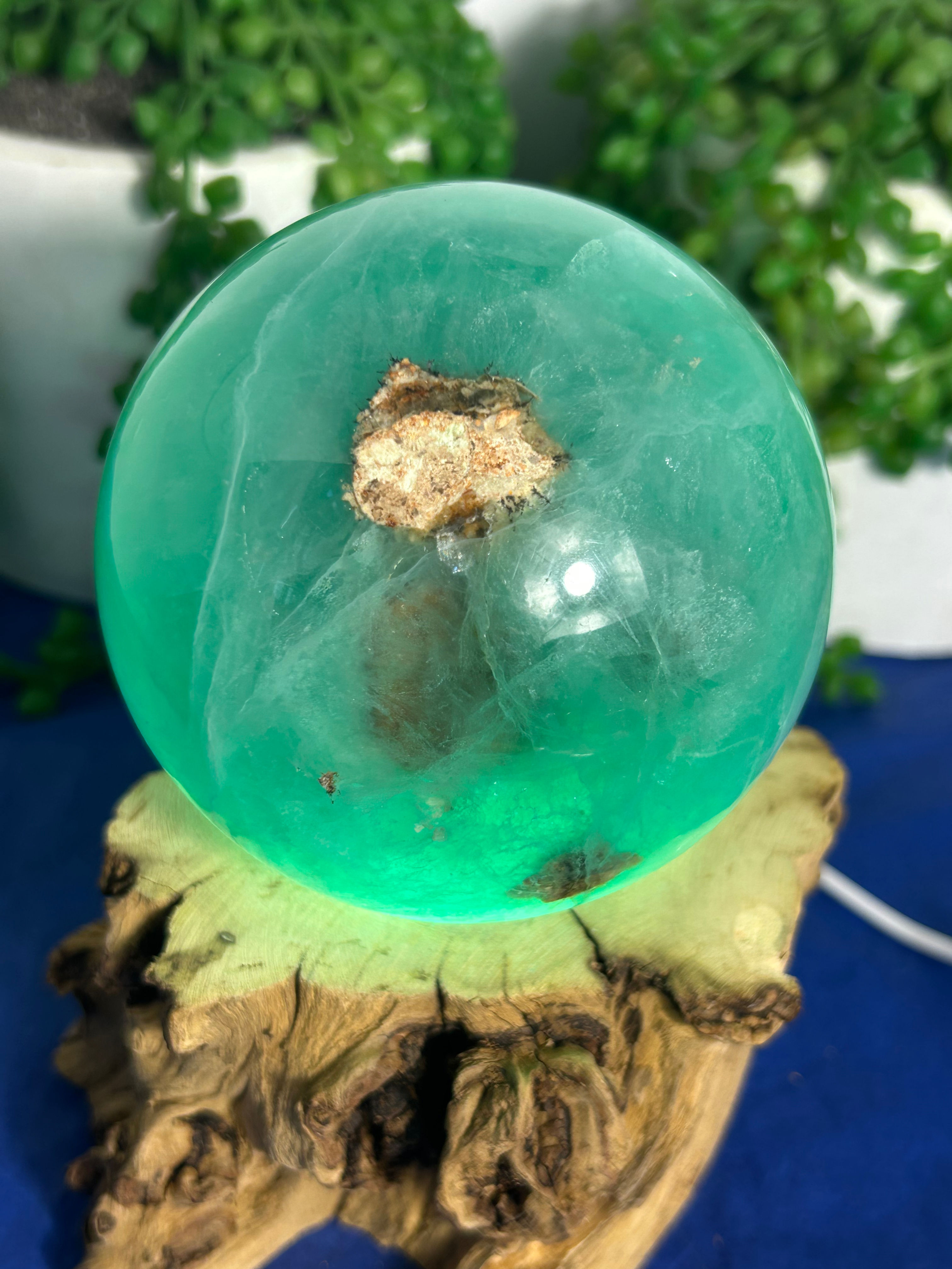 Green Fluorite Sphere with Garden Inclusion