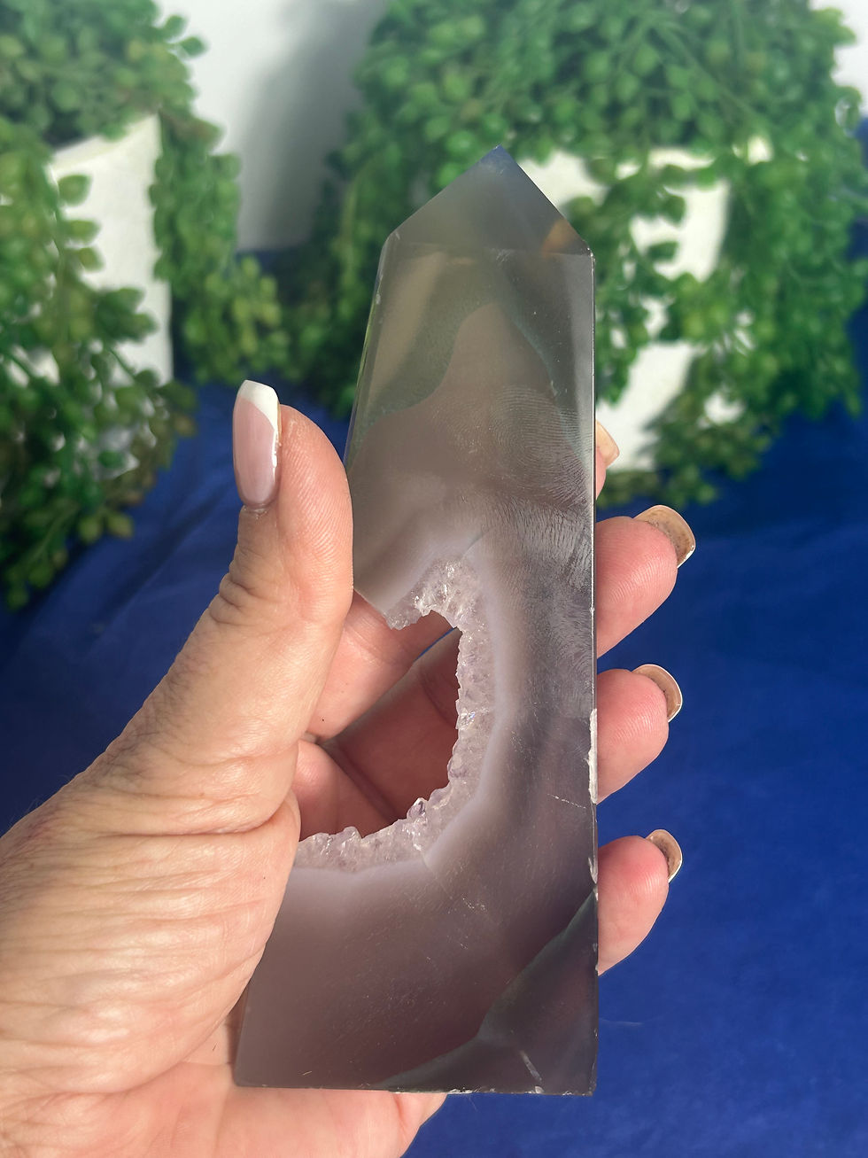 Thumbnail: Agate with Druzy Amethyst Tower