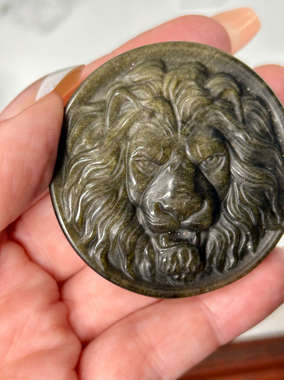 Thumbnail: Gold Sheen Obsidian Lion Head Carving