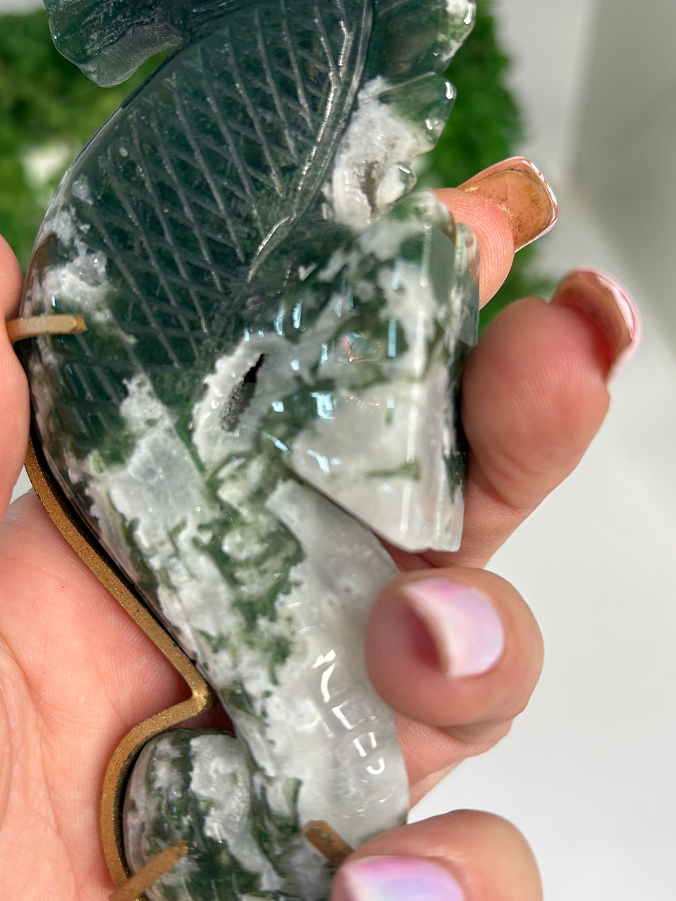 Thumbnail: Moss Agate Seahorse on Stand