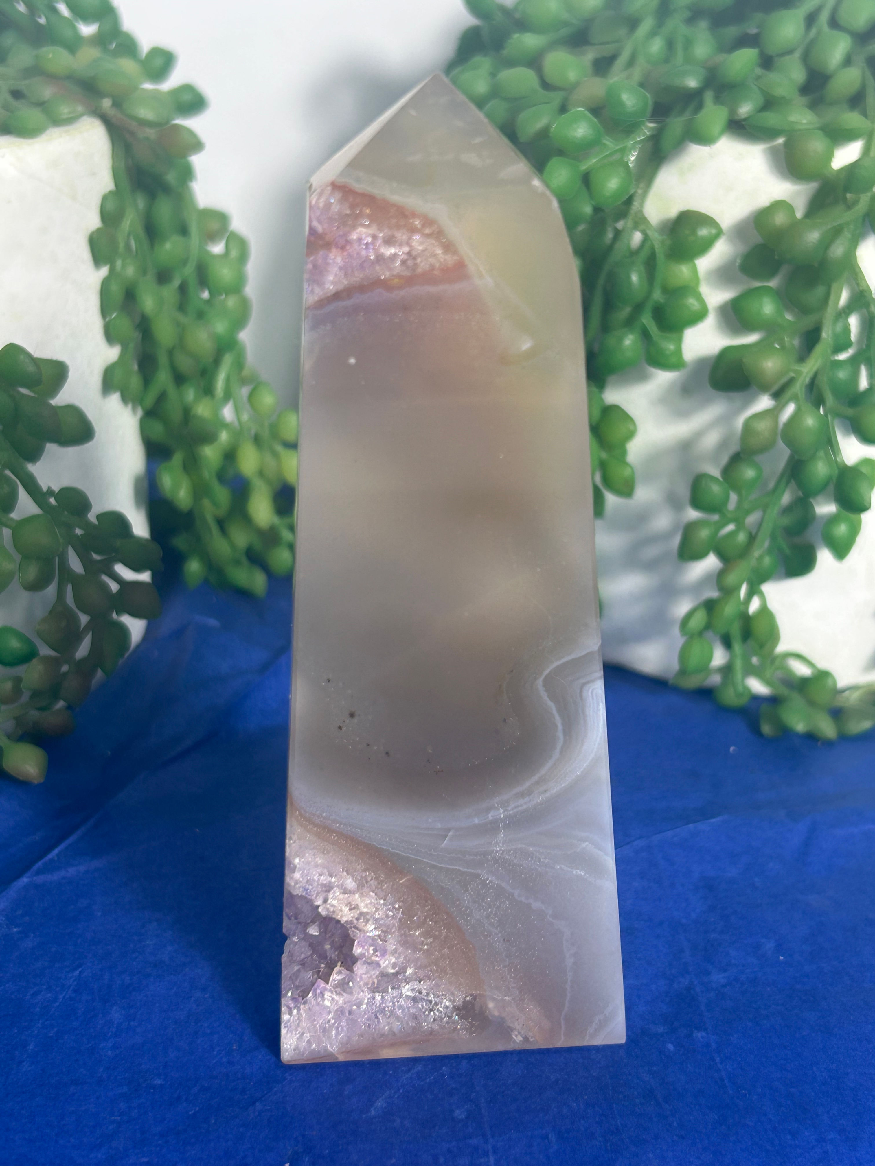 Agate with Druzy Amethyst Tower
