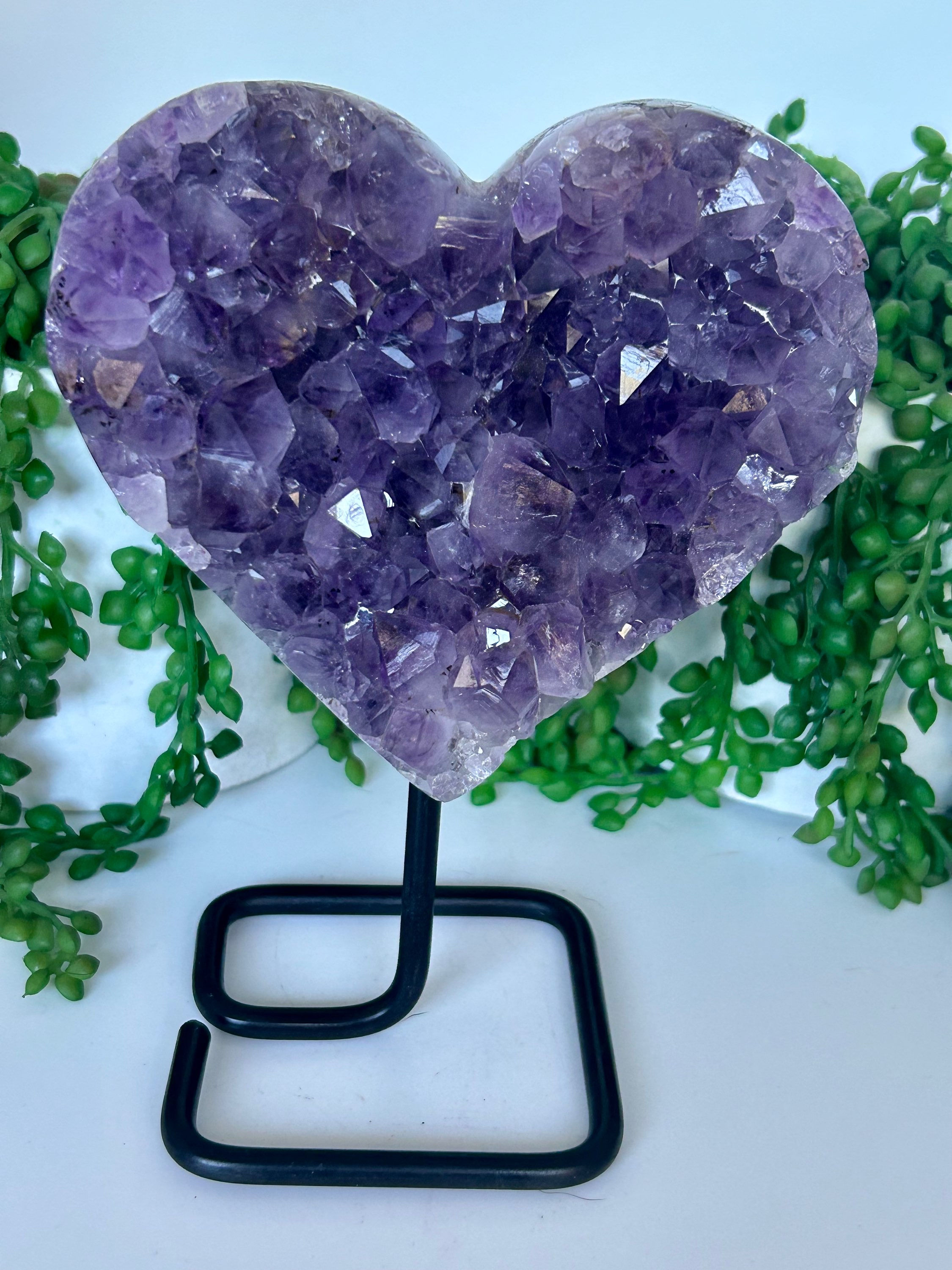 Amethyst Geode Heart on custom stand