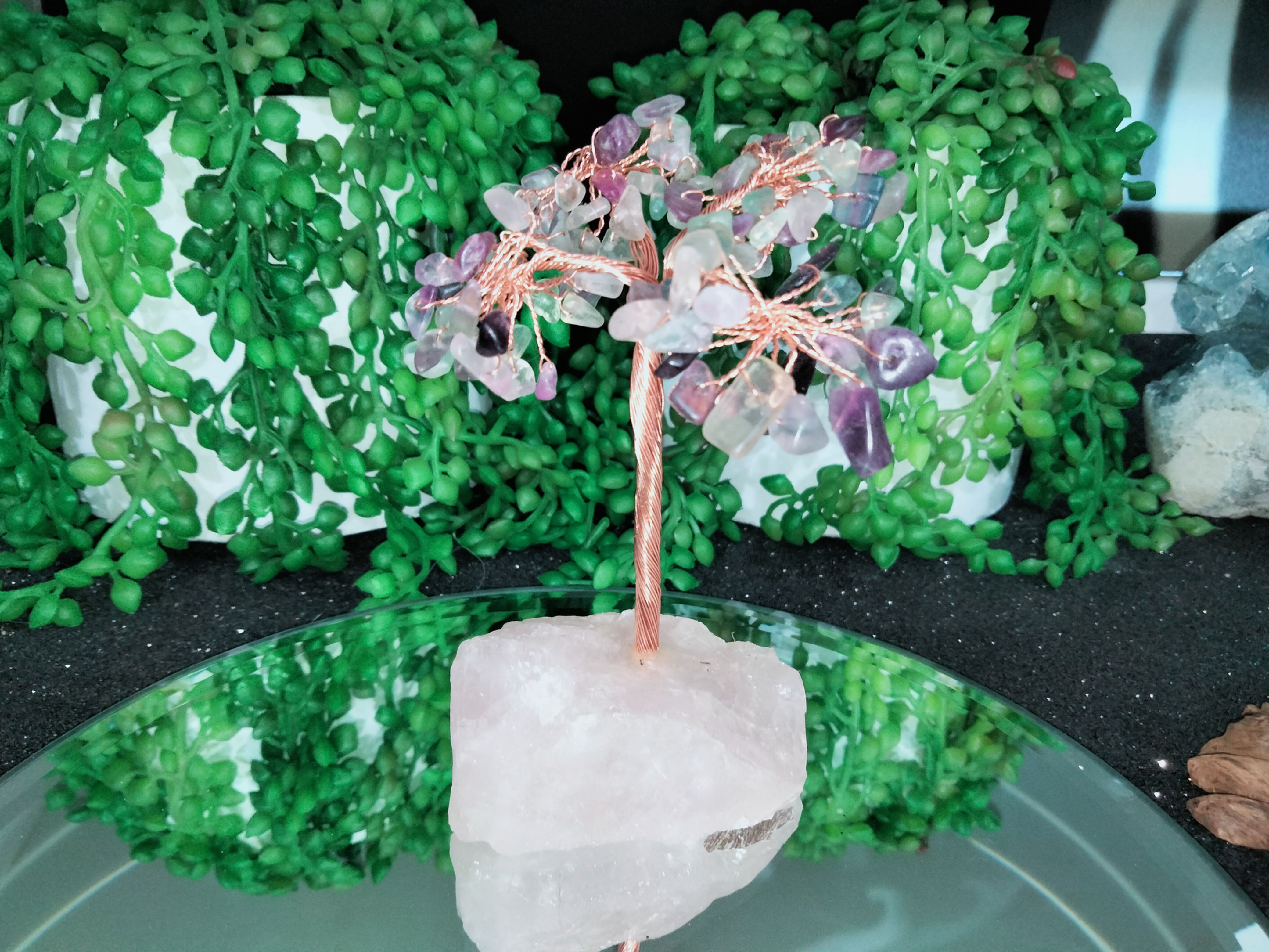 Fluorite Chip Tree with Rose Quartz Base