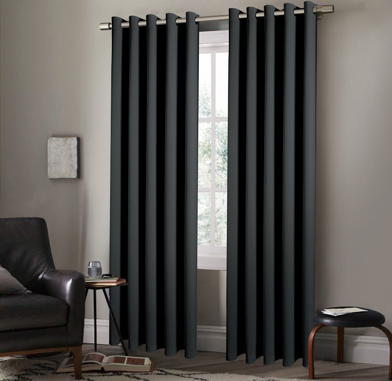 Slate Grey Eyelet Blackout Curtain