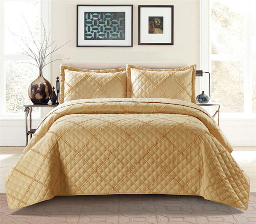Mustard- Ruffle Quilted Bedspread