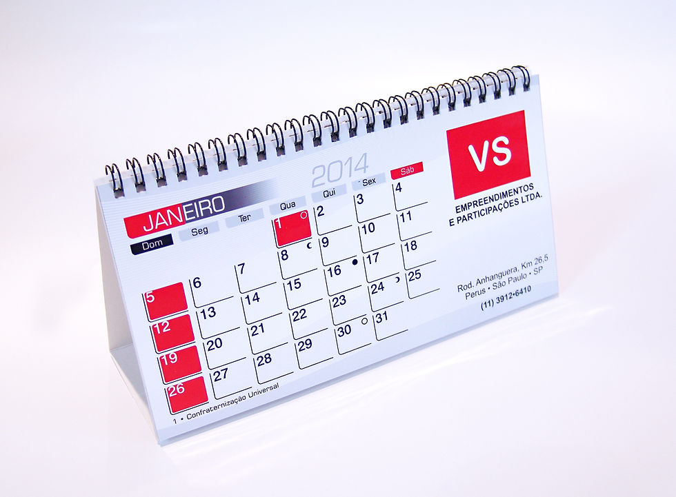 impressão de calendários