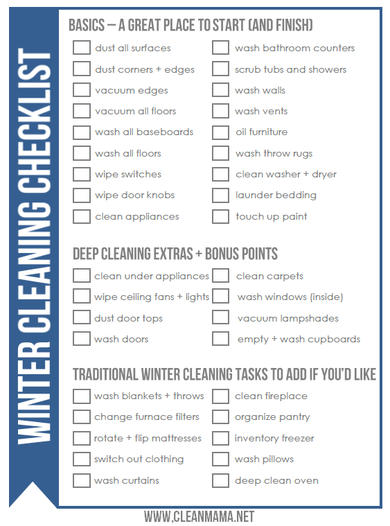 checklist for cleaning
