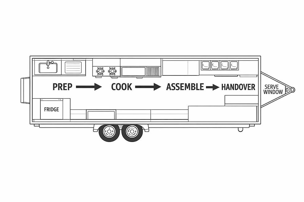 Linear workflow reduces crossing paths and improves throughput.
