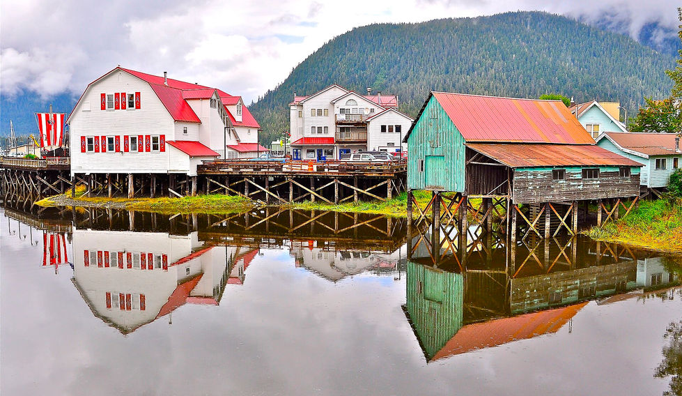 The historic Sons of Norway Hall on Sing Lee Alley Bridge in Petersburg, Alaska.