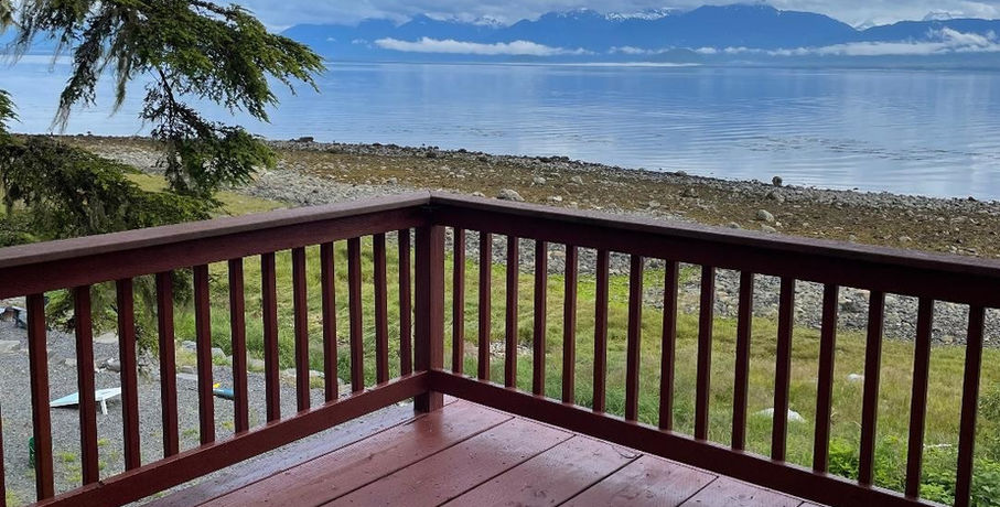 Sound View B&B has a privacy deck just outside the entrance to the suite, with an incredible view of Frederick Sound and the Coast Range.