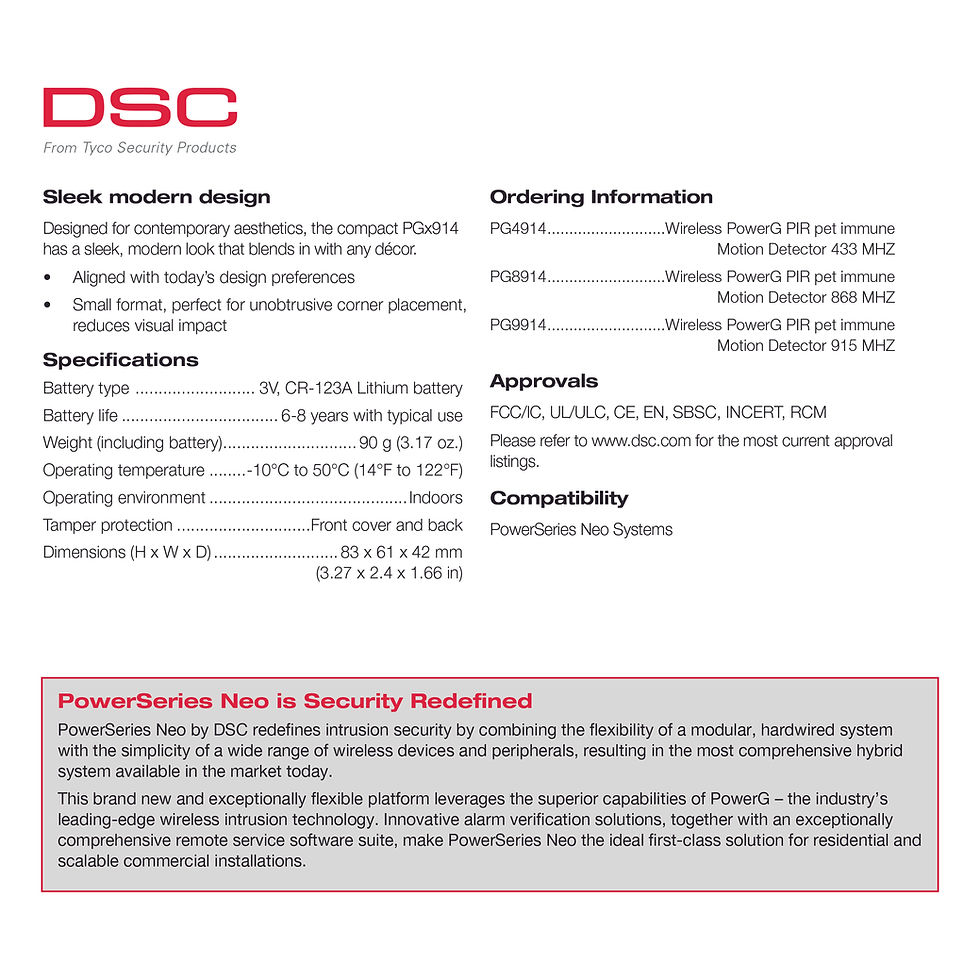 Thumbnail: DSC Wireless PowerG Digital Pet-Immune PIR Motion Detector - PG9914