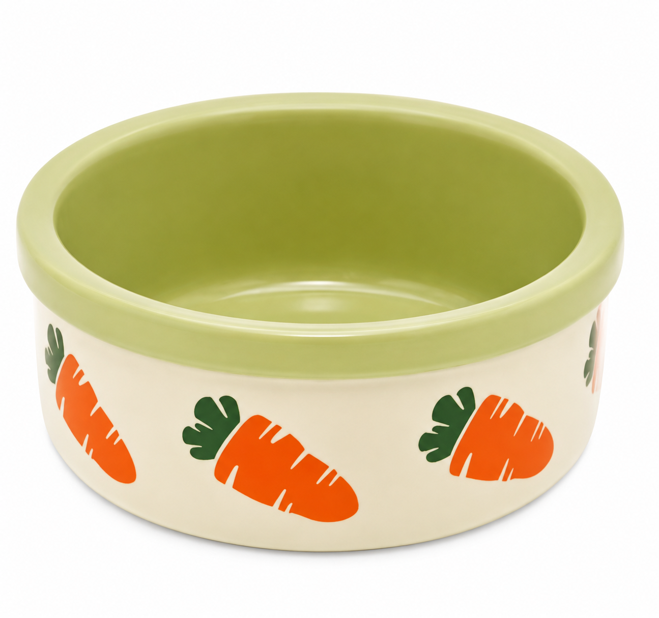 Ceramic carrot guinea pig bowl with green rim